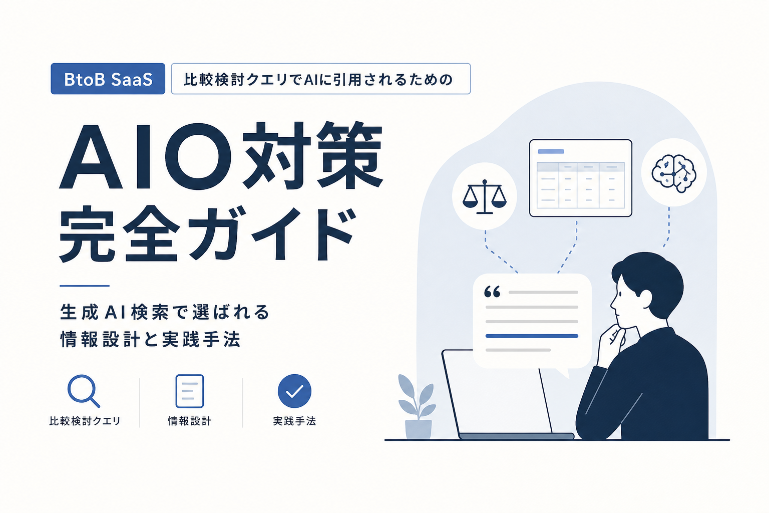 BtoB SaaS比較検討クエリでAIに引用されるためのAIO対策完全ガイド|生成AI検索で選ばれる情報設計と実践手法