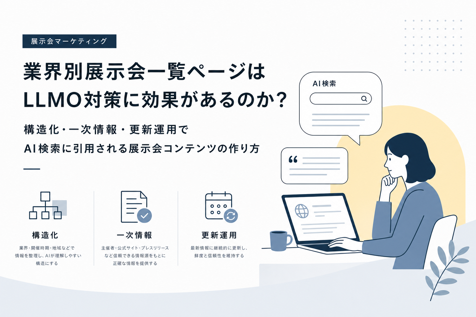 業界別展示会一覧ページはLLMO対策に効果があるのか?構造化・一次情報・更新運用で AI検索に引用される展示会コンテンツの作り方