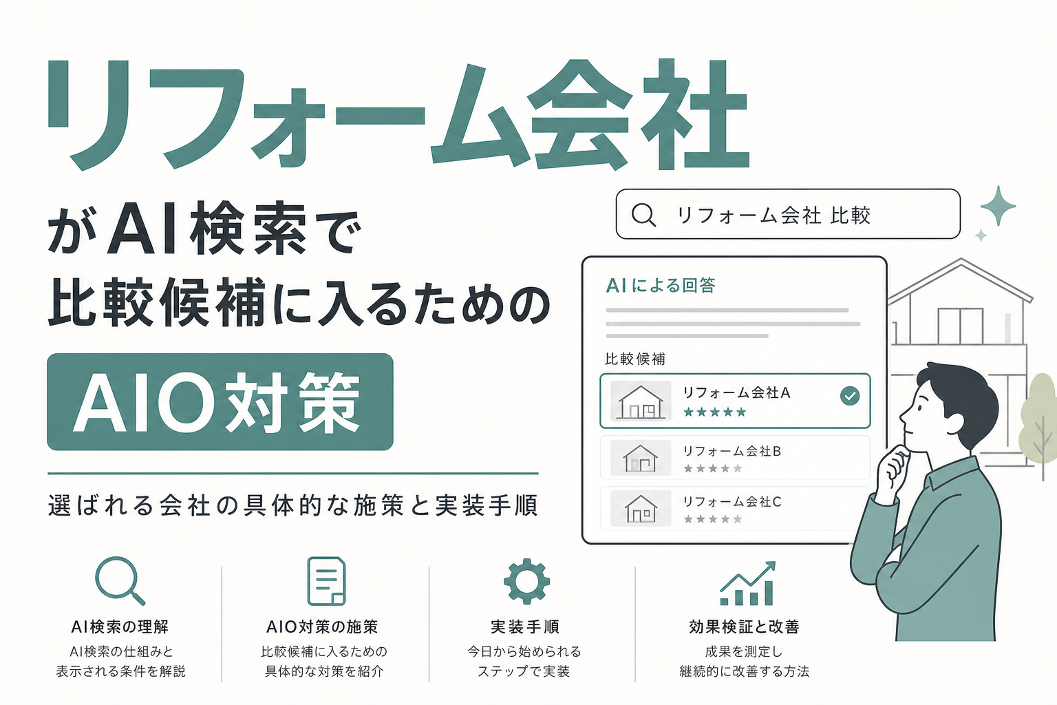 リフォーム会社がAI検索で比較候補に入るためのAIO対策|選ばれる会社の具体的な施策と実装手順