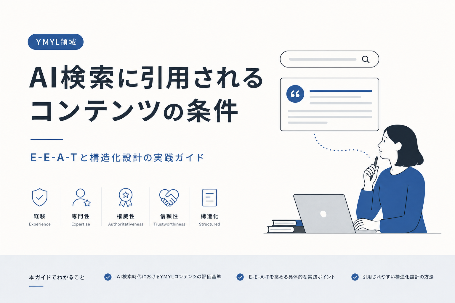 YMYL領域でAI検索に引用されるコンテンツの条件|E-E-A-Tと構造化設計の実践ガイド
