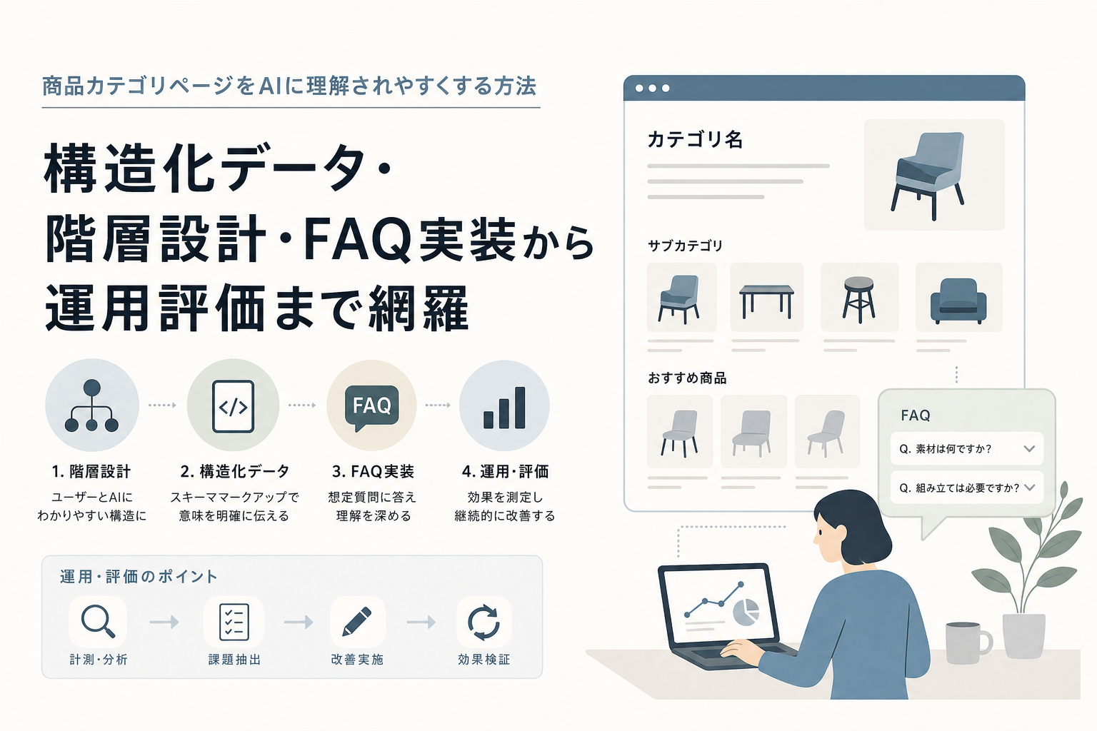 商品カテゴリページをAIに理解されやすくする方法|構造化データ・階層設計・FAQ実装から運用評価まで網羅