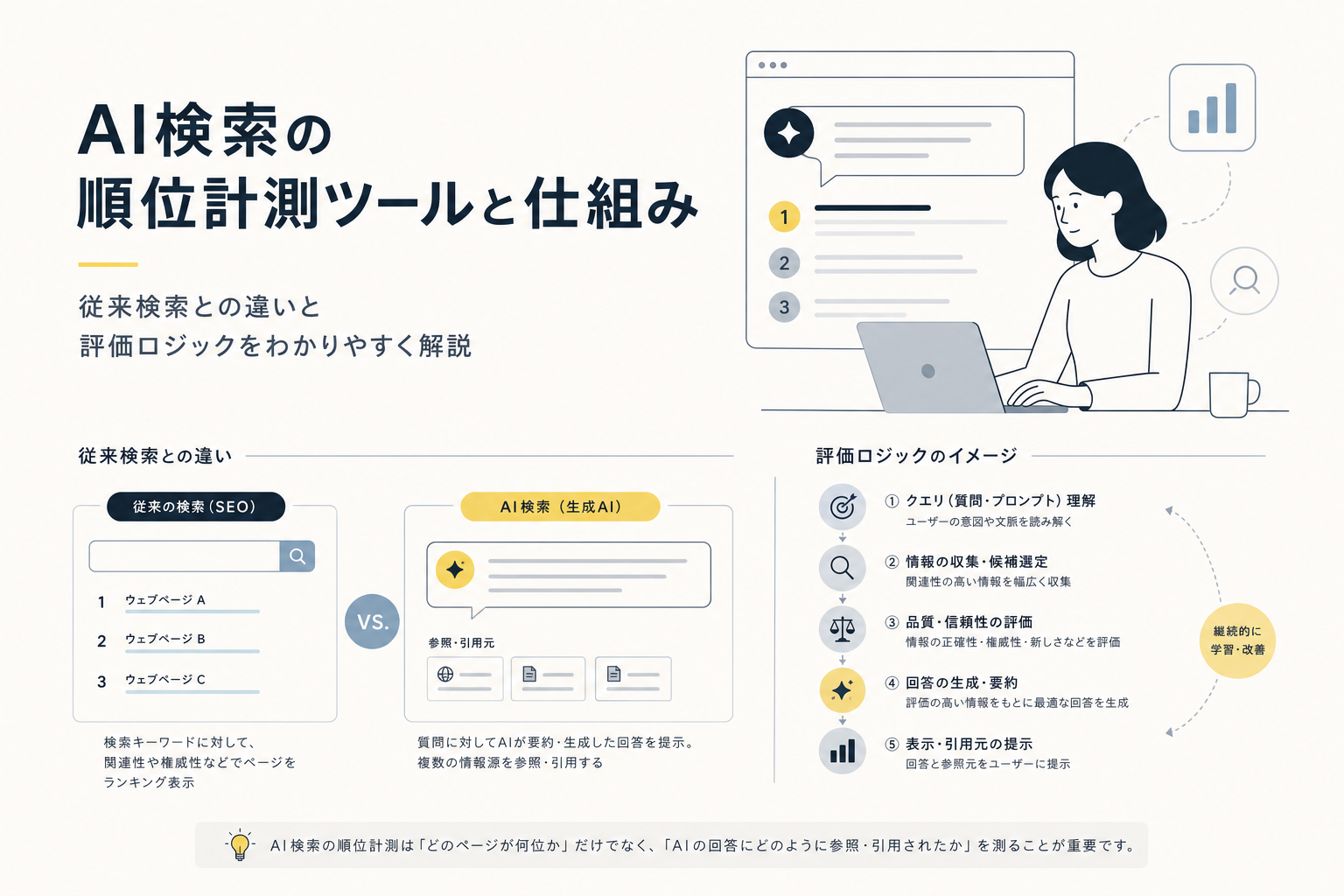 AI検索の順位計測ツールと仕組み — 従来検索との違いと評価ロジックをわかりやすく解説