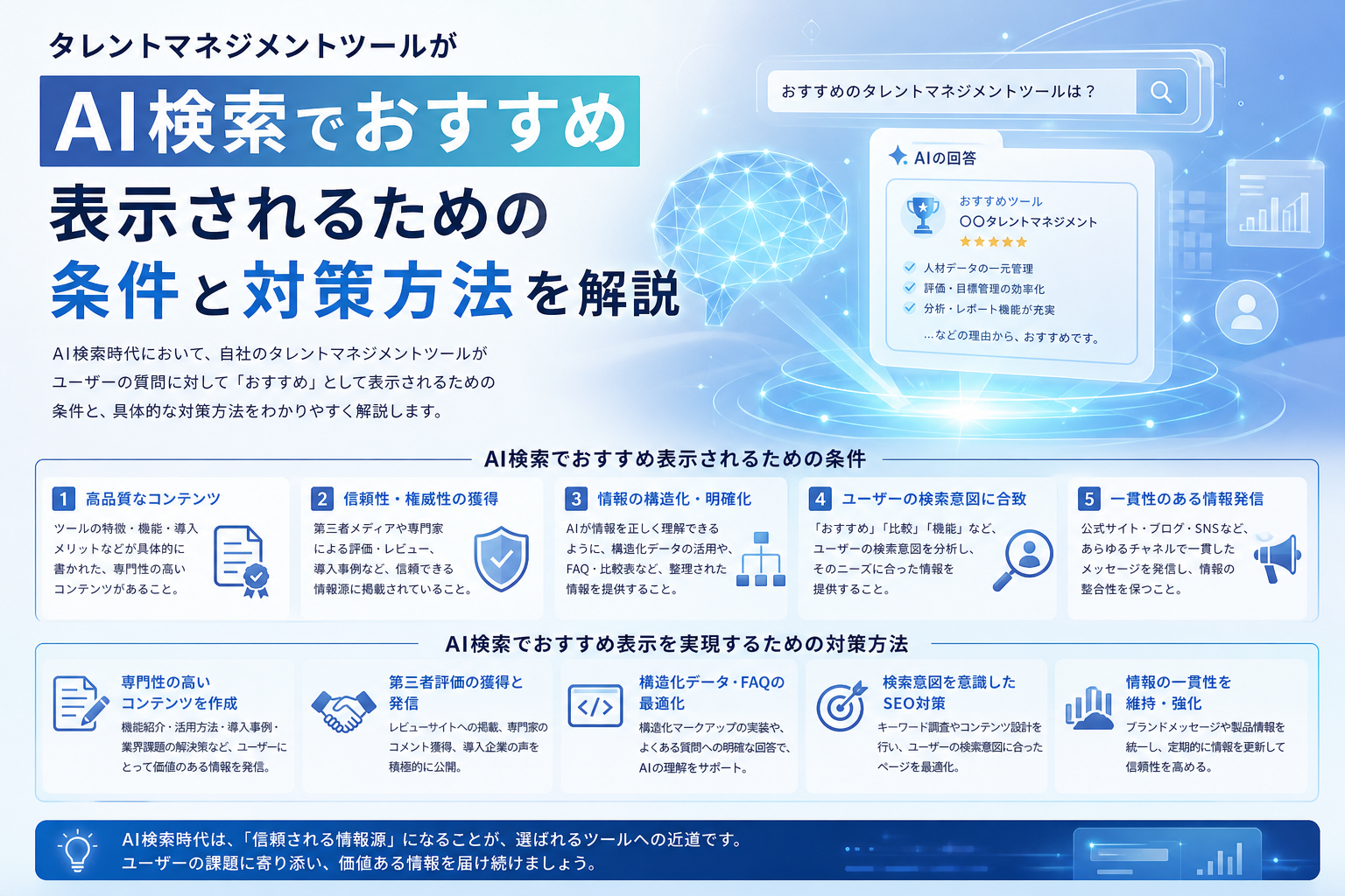 タレントマネジメントツールがAI検索でおすすめ表示されるための条件と対策方法を解説