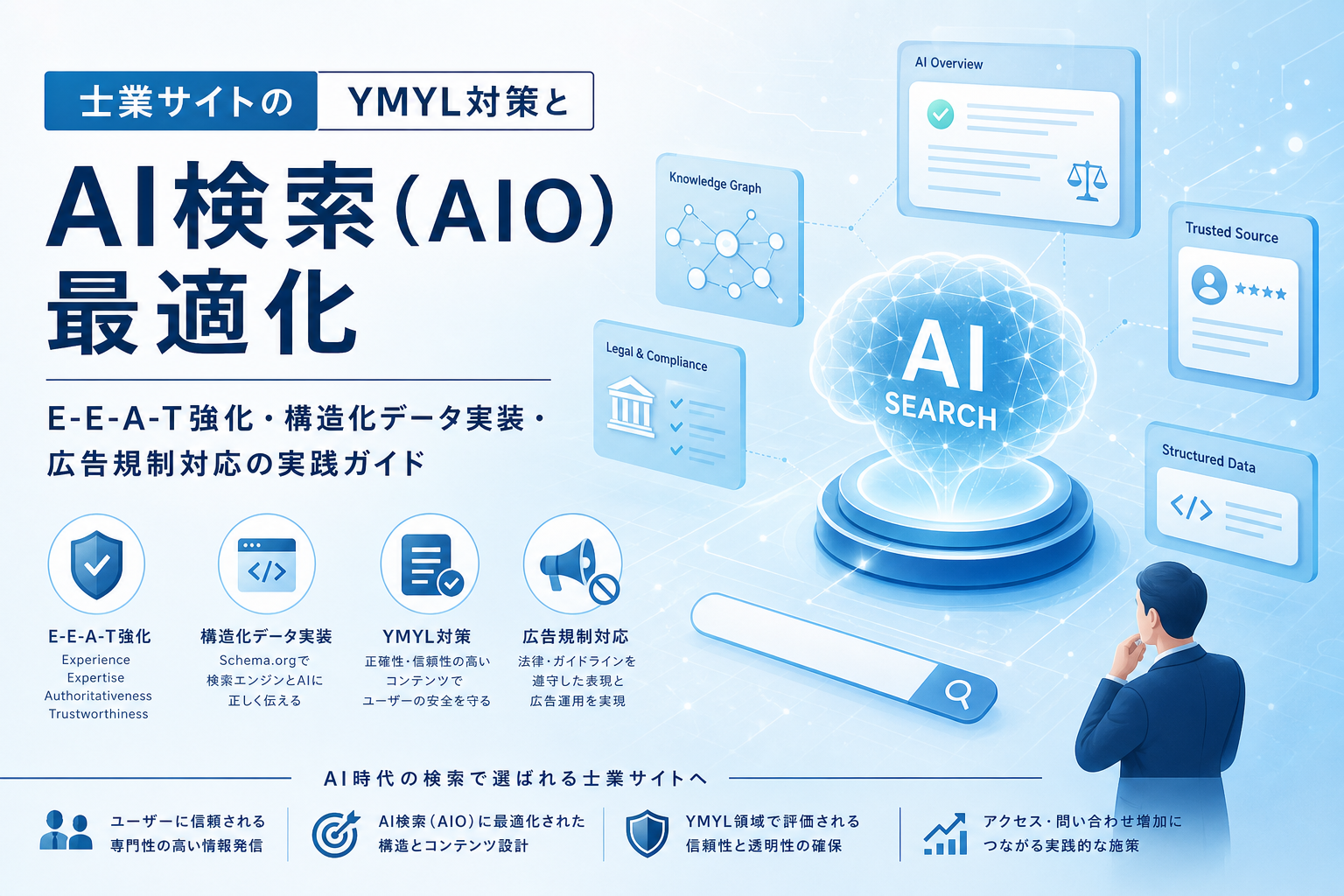 士業サイトのYMYL対策とAI検索(AIO)最適化|E-E-A-T強化・構造化データ実装・広告規制対応の実践ガイド