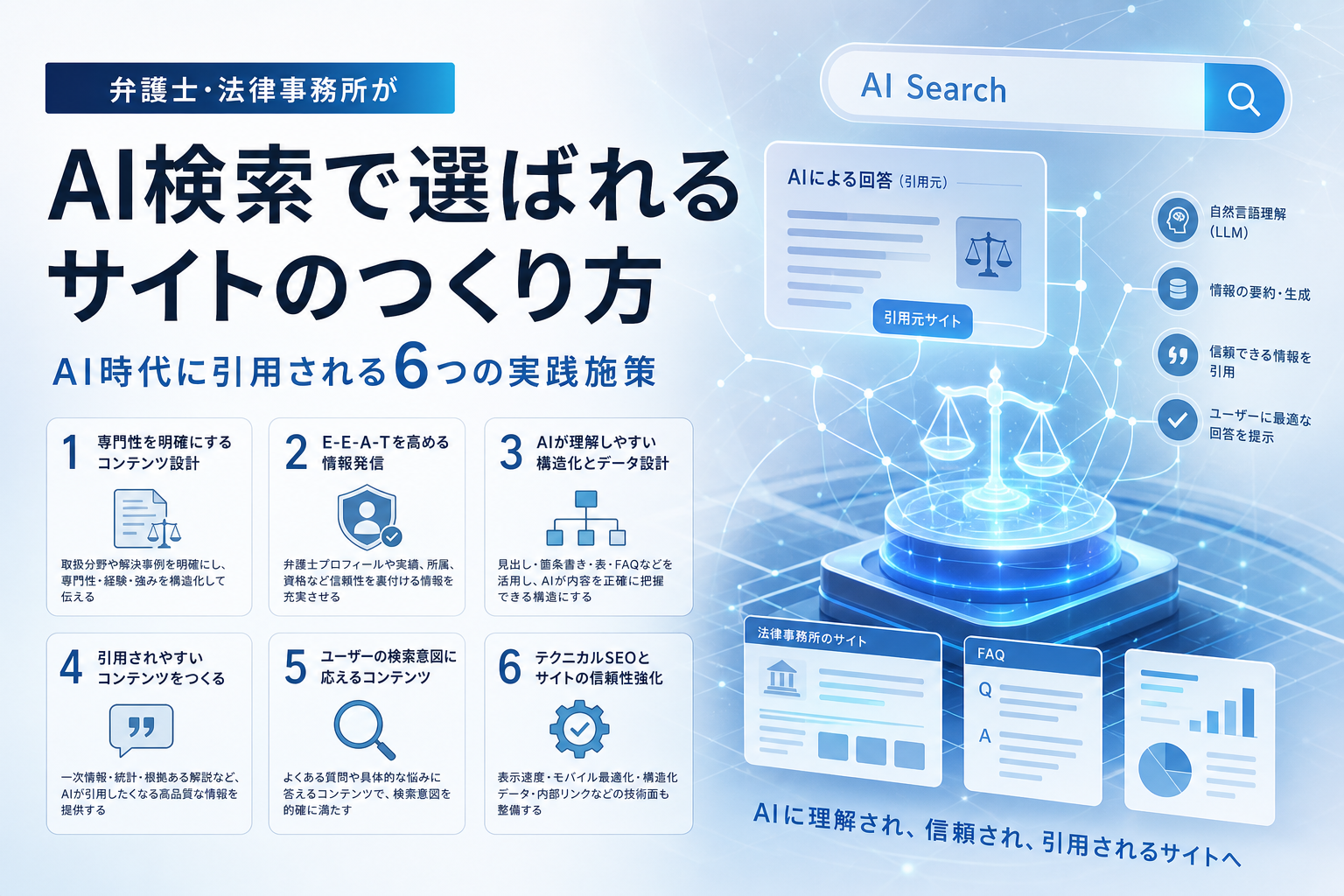 弁護士・法律事務所がAI検索で選ばれるサイトのつくり方|AI時代に引用される6つの実践施策