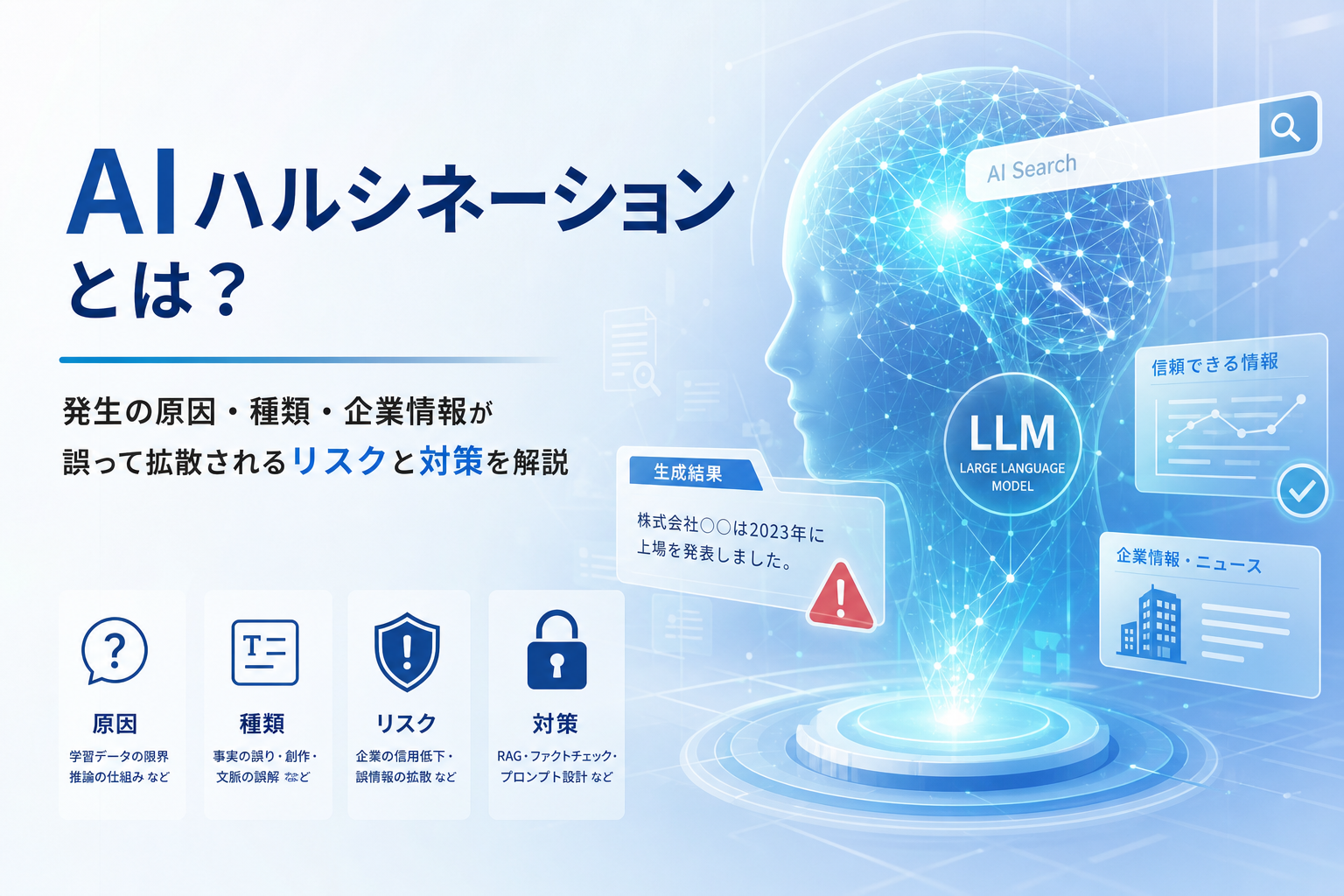 AIハルシネーションとは?発生の原因・種類・企業情報が誤って拡散されるリスクと対策を解説