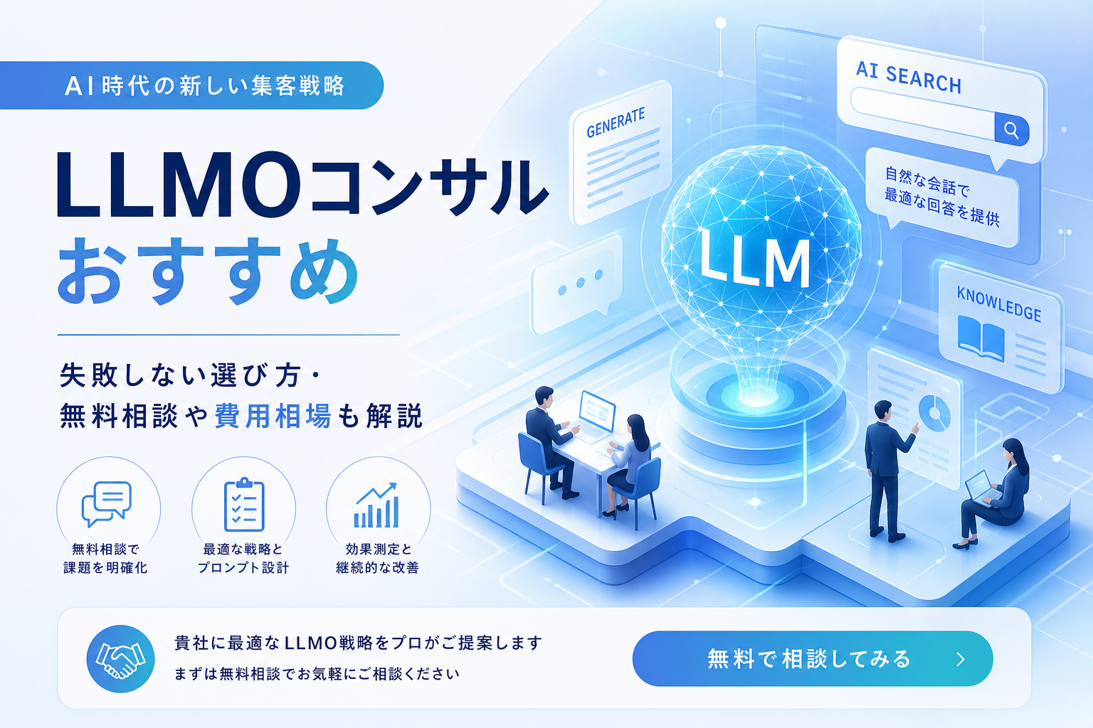 LLMOコンサルおすすめ|失敗しない選び方・無料相談や費用相場も解説